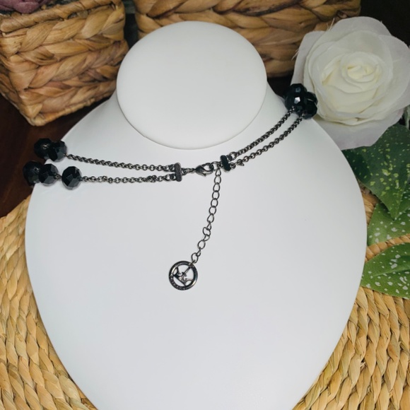 Spectacular Vintage Crown Trifari Faceted Black & Clear Beaded Necklace. - Picture 7 of 11